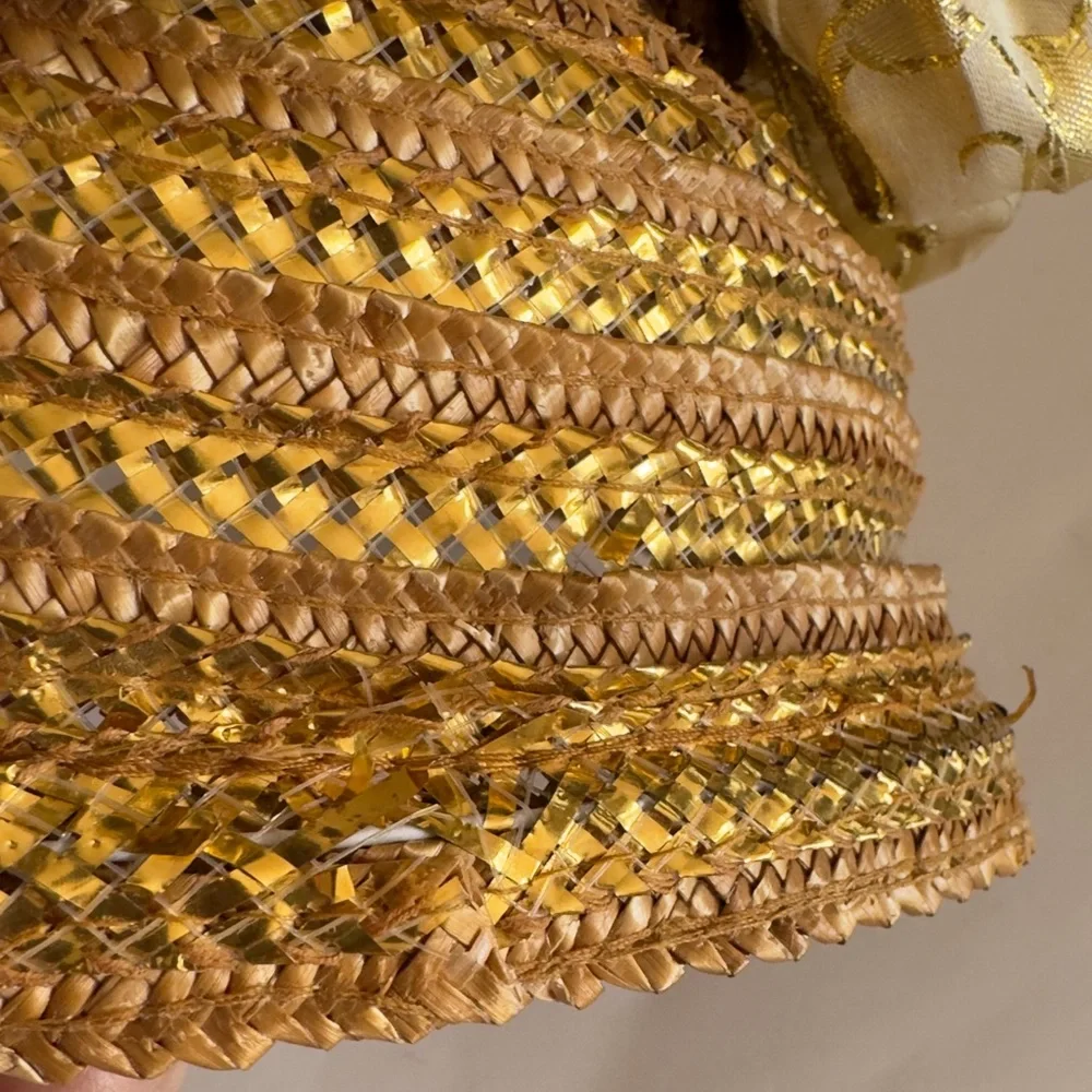Eric Javits Gold Metallic Straw Bow Cloche Bucket Hat - Picture 4 of 8